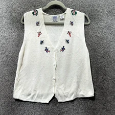 VTG Leon Levin Sweater Vest Women Medium Hand Loomed Golf Embroidery Button Up