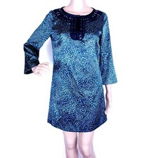 Michael Kors Women Dress Beaded Zip Side 3/4 Sleeve Multicolor Size 2