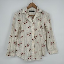 Lauren Ralph Lauren Pajama Shirt Womens Small Ivory Floral All Over Long Sleeve