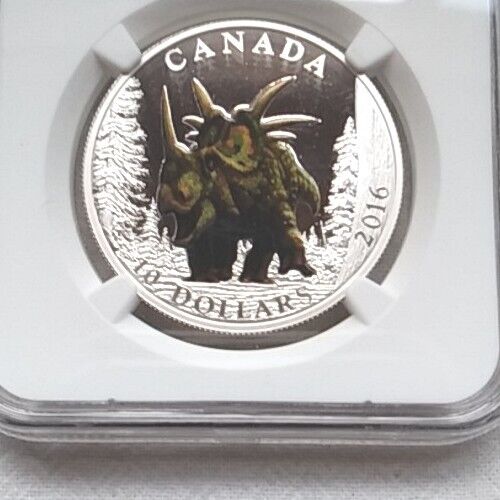 2016 NGC PF 69 ULTRA CAMEO ER CANADA DINOSAUR $10 SILVER COIN - SPIKED LIZARD - Picture 2 of 4