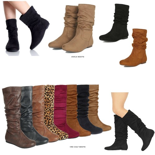 Mid Calf Ankle Boots Faux Suede PU 