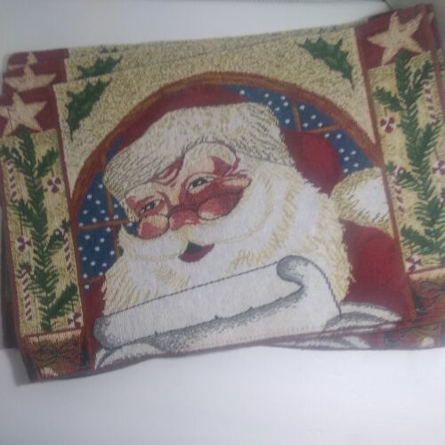 Santa Claus Christmas Placemats Tapestry Cheery Naughty Nice List - Afbeelding 1 van 6