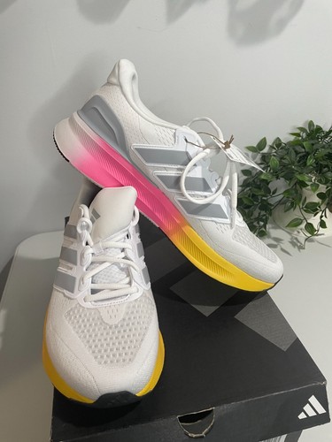 Adidas Ultrarun 5 Running Shoes White/Pink/Yellow US 11.5 Mens Lightweight - Picture 4 of 20