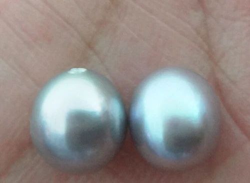 PAIR OF NATURAL ABOUT 7.81X8.8MM SILVERY GRAY DROP LOOSE PEARL HALF DRILLED AAA+