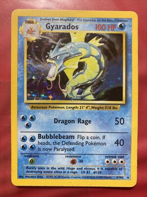 Gyarados 1999 Original Rare Holographic Pokemon Card #6/102 Gyarados 1999 Original Rare Holographic Pokemon Card #6/102