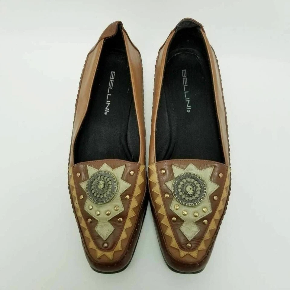 Bellini Leather Loafer Slip On Shoes Embellished Moc Toe Size 8.5 W Brown - Image 2 of 4