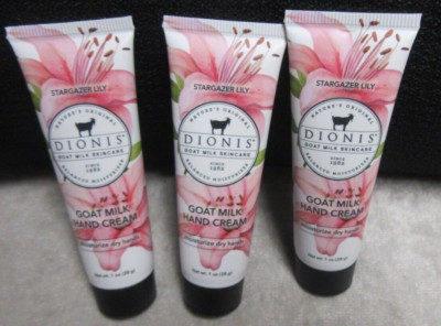 3 DIONIS  GOAT MILK HAND CREAM  - STARGAZER LILY - 1 OZ EACH -