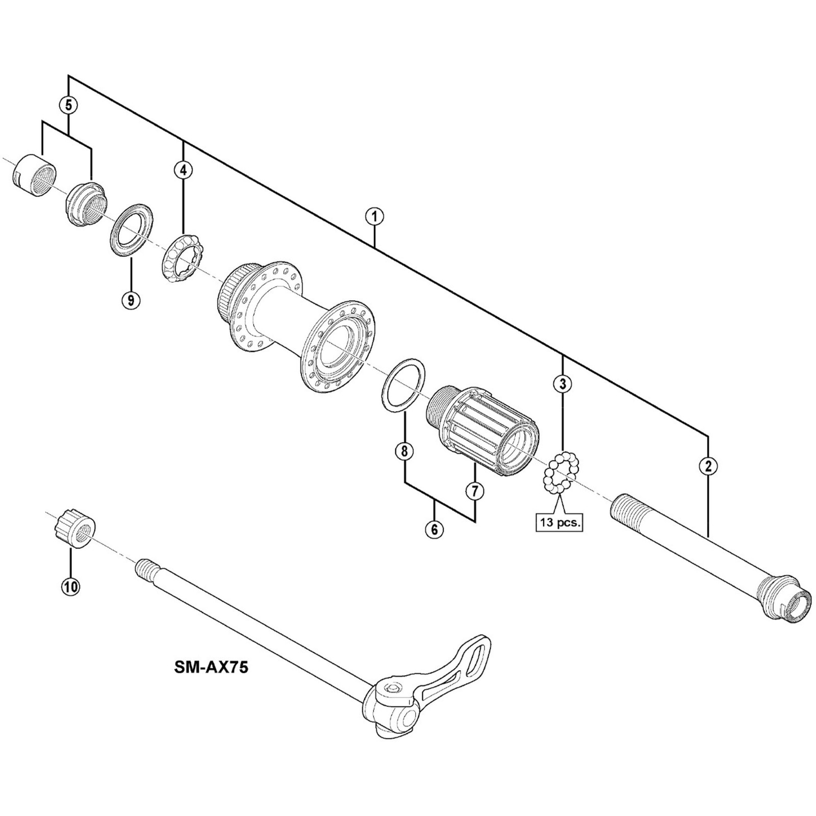 Shimano Spares FH-M988 hub axle unit