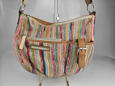 Lily Bloom Multicolor Woven Hobo Crossbody Shoulder Bag Eco Fabric Zip Top