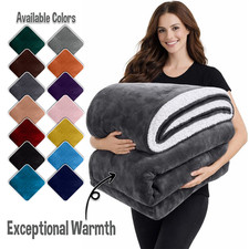 Soft Warm Sherpa Fleece Blanket Throw Twin Queen Reversible Bedding Blankets US