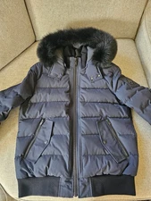 🔥 Moose Knuckles Scotchtown Fox Fur Goose Down Navy Bomber Jacket MSRP $1195