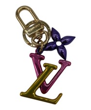 Louis Vuitton Porte Cles LV Key Chain Ring Charm Silver Pink Blue M67808 Auth