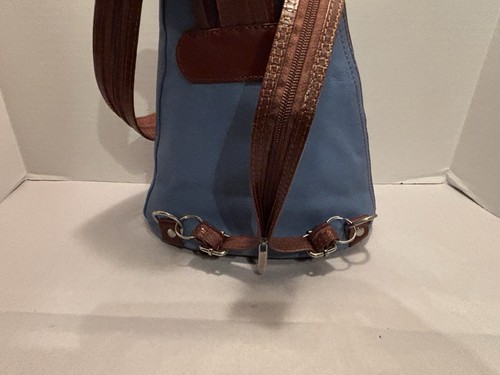 Bolso Bandolera Vera Pelle Cuero Genuino Italia Convertible Cartera Azul Cerúleo - Imagen 7 de 17