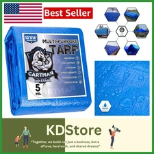 12x16Ft Blue Waterproof Poly Tarp 5 Mil Heavy Duty Cover for Camping Boat RV