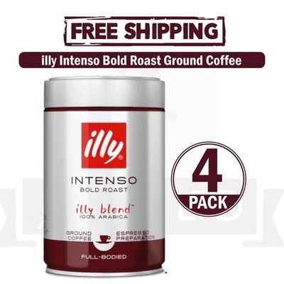 4X Illy Ground Espresso Coffee Intenso Dark Roast Italian Blend Rich Flavor 250g