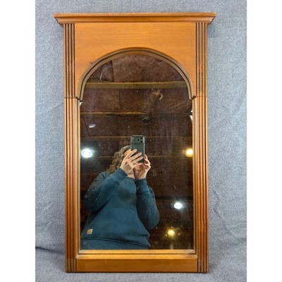 Vintage Wall Mirror Brown Arched Solid Wood Column Colonial 17x27.5'' Hanging