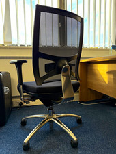 Black Mesh Back Operator Task Office Chair, Swivel, Adjustable Arms, Fabric Seat