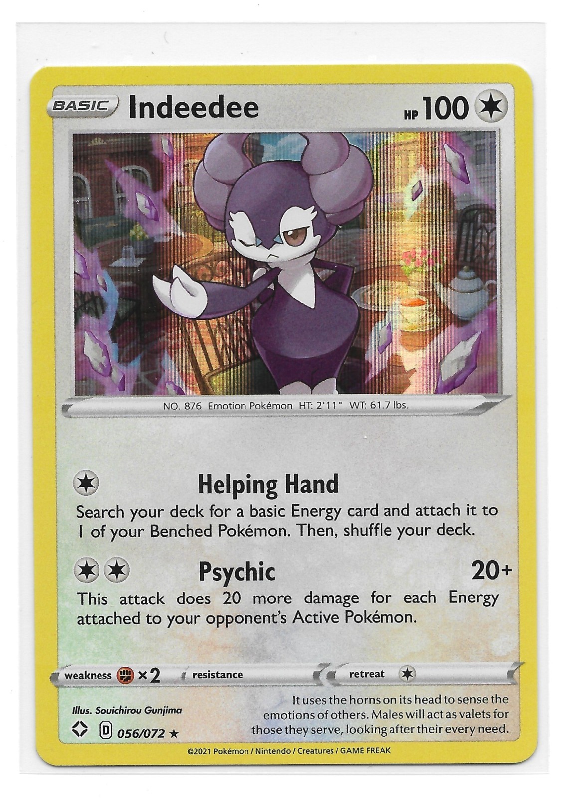 Pokemon TCG Card - Indeedee 56/72 Holo Rare | Shining Fates (2021)