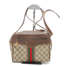 Gucci Sherry Line GG Vintage Shoulder Bag Brown PVC Leather Authentic 1127