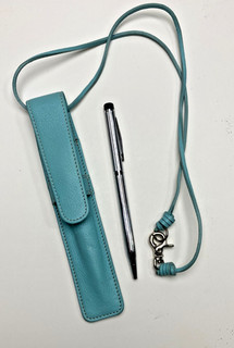 Levenger Leather Pen Holder Lanyard Neck Sheath Sleeve Case w/ Rollerball Pen