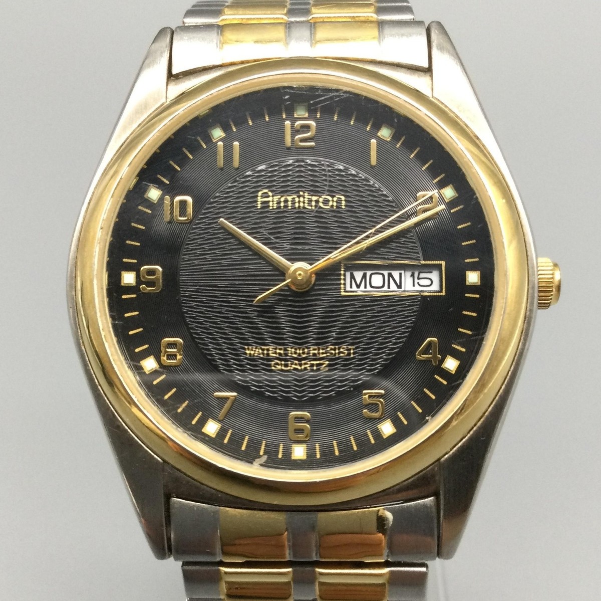 Armitron Mens Watch 36mm Black Dial Two Tone Day Date 20/1143 2105