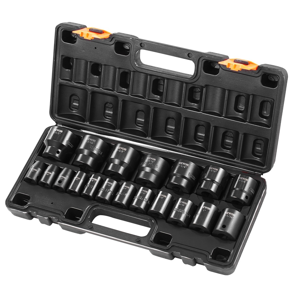 Impact Socket Set 1/2 Inches 19 PCS, 3/8'' to 1-1/2'' SAE 6