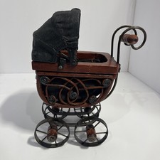 Vintage viktorianischer Holz & Metall Baby Puppenwagen Kinderwagen Buggy Dekor 9,5 Zoll