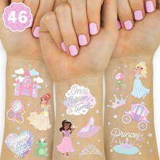 Princess Party Temporary Tattoos - 46 Styles Unircorn Birthday Decorations, Gi