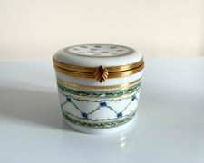 Raynaud Limoges Porcelain Blue White And Gold Trinket Box for Vanity Decor