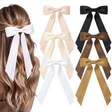 6PCS Brown Tone Hair Bows, Large Ribbon Bow Hair Clips for Girls Women Cute Pony