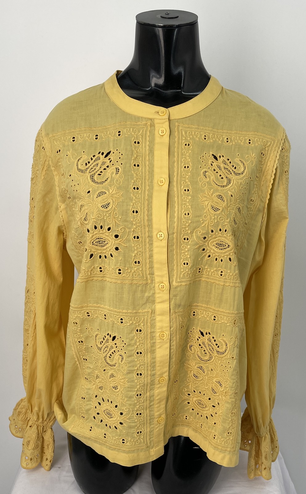 Ba&sh Women Top Yellow Size 1 XS Soraya Embroidery Blouse Long Sleeve Button Up