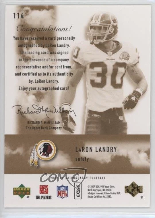 2007 SP Chirography Bronze /25 LaRon Landry #114 Rookie Auto RC - Image 2 of 2