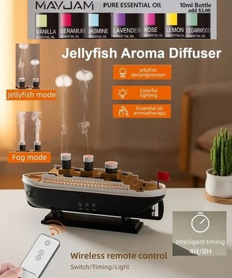 250ml Titanic Ship Humidifier Aroma Diffuser Jellyfish Smoke Ring Spray w/Remote