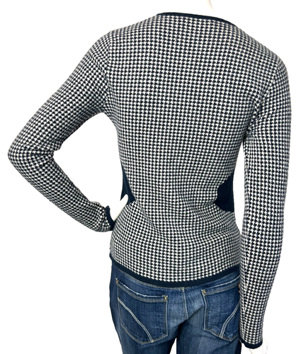 Allude Sweater Wool Cashmere Houndstooth Crewneck Long Sleeve Blue Size Small - Picture 3 of 8