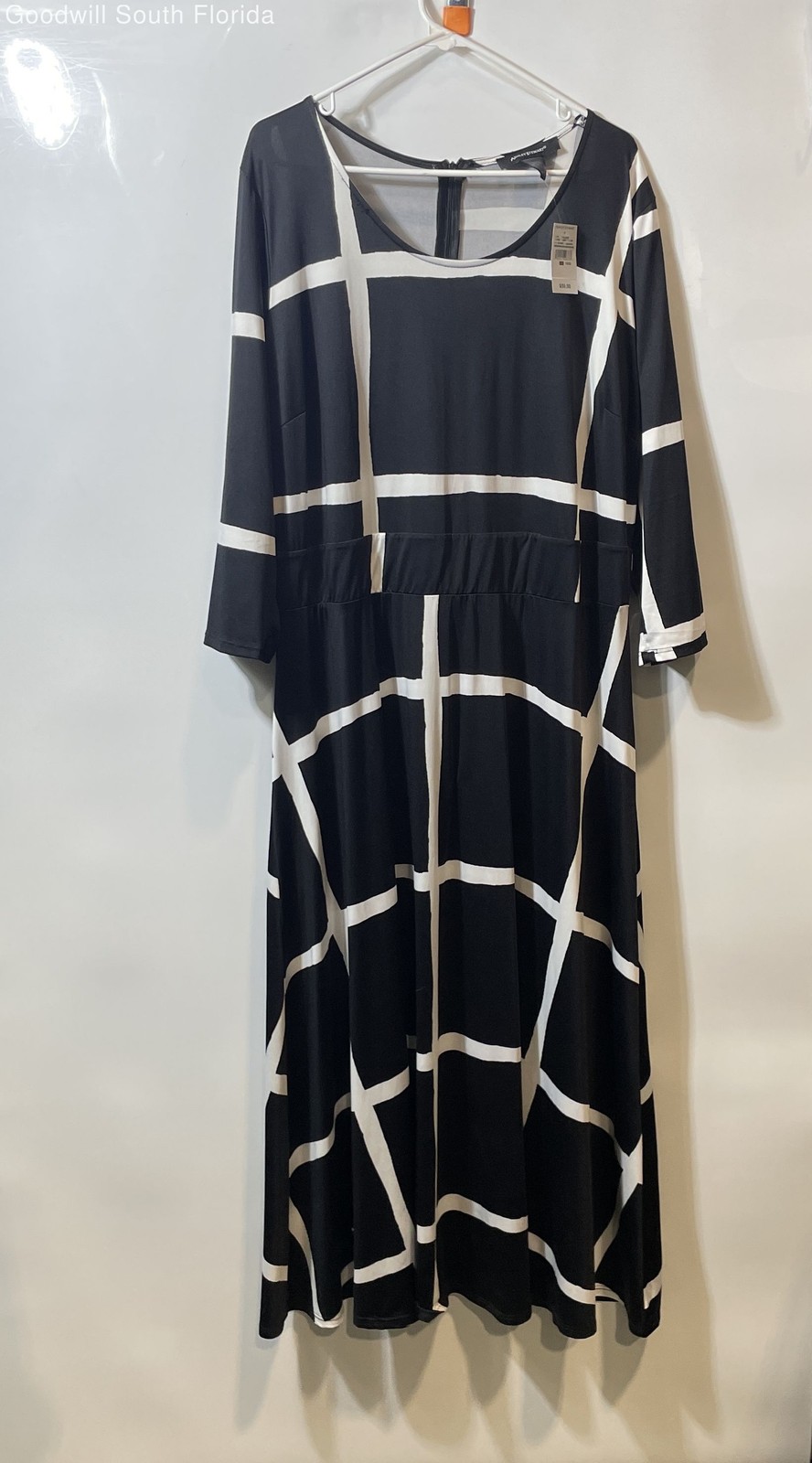 Ashley Stewart Womens Black White Back Zipper Maxi Dress Size 18/20 With Tags