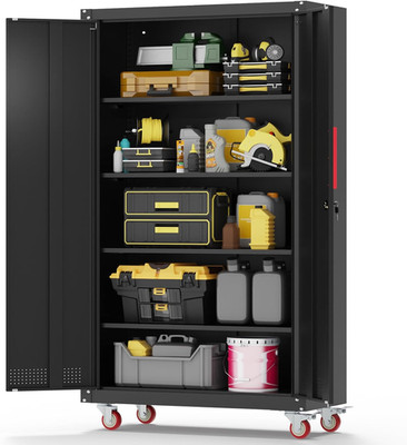 Metal Garage Cabinets with Wheels| 71'' Steel Lockable Garage Storage Cabinet wit