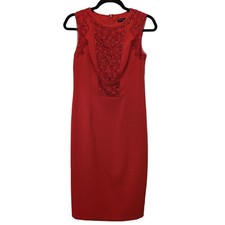 Karen Millen Sheath Midi Dress Red Lace Sophisticated Party Bodycon Sz 6