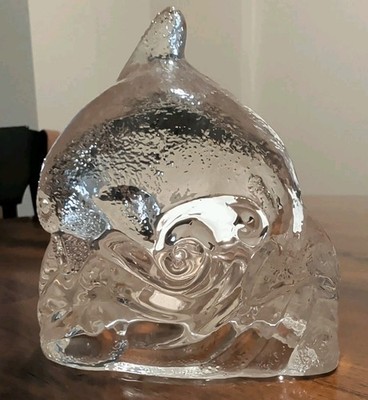 Vtg Partylite Glass Dolphin Tea light Votive Holder 90's 4.25 inches Tall
