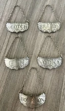 Vintage Set Of 5 STIEFF HISTORIC NEWPORT PEWTER DECANTER Bottle LIQUOR LABELS