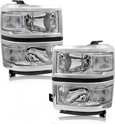 2014-2015 Chevy Silverado 1500 Headlights Assembly Chrome & Clear Left Right Set