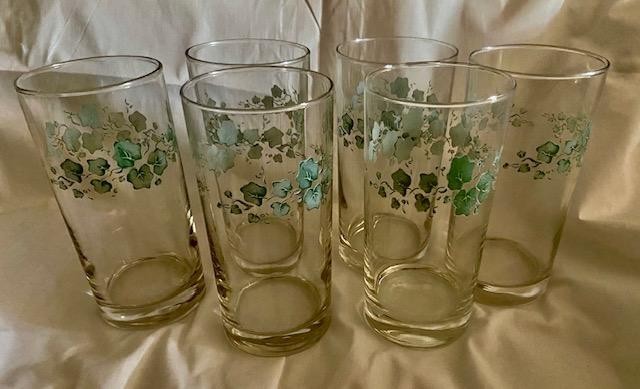 6 Corelle Coordinates Callaway Green Ivy 16 oz Drinking Glasses Set Of 5-6" Tall
