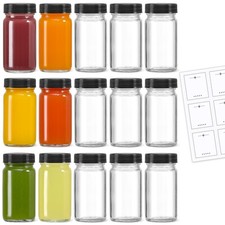 Landneoo 15 Pack 2 Oz Glass Shot Mini Bottles W/Black Lids 15 Labels - Small