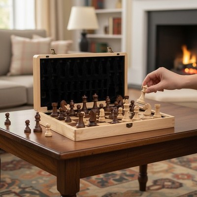 Luxury Foldable Chess Set - 15-Inch Wooden Board with Magnetic Staunton Pieces