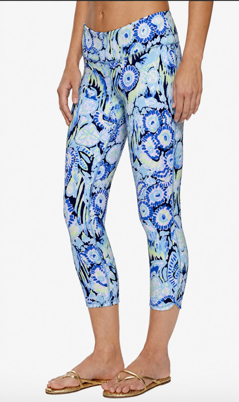 LILLY PULITZER LUXLETIC INDIGO SUNSET SWIM UPF 50+ CROP LEGGINGS MEDIUM