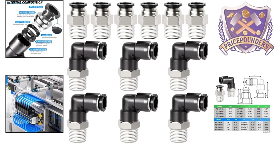 1/4 Inch Push to Connect Fittings Copper Plastic Elbow Straight NPT Pack of 12 - Image 2 of 4