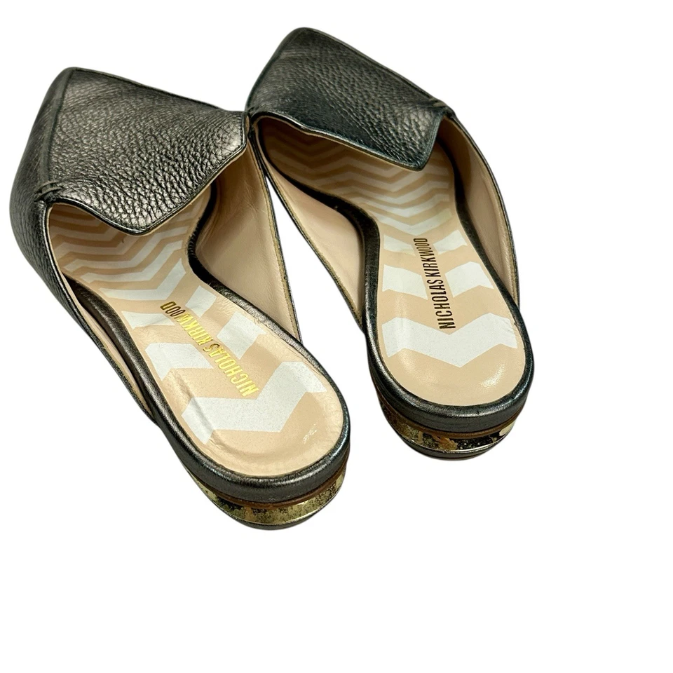Nicholas Kirkwood BEYA Pewter Leather Pointed Toe Slip On Flats Size 38.5 / 8 US - Image 4 of 4