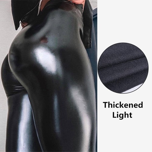 Womens PU Leather Skinny Pants High Waist Push Up Butt Lift Stretch Leggings - Picture 12 of 30