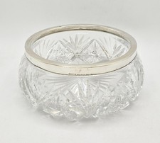 ANTIQUE GERMAN SOLID SILVER MOUNTED CUT GLASS BOWL c1920 - 8.5 INCHES DIAMETER