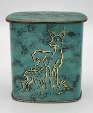 Blechdose 50er Jahre antik alt verziert Rehe Rehwild Natur Kaffee Vintage RAR