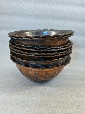 Set of 9 Vintage Egyptian Tinned Copper Decor Cereal Soup 5  Bowls Pyramid Egypt